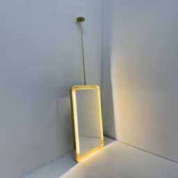 Quadris??? Ceiling Suspended Rectangular Mirror With Brass Tray Frame & Illumination