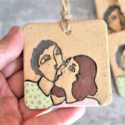 Couple Ceramic Ornament Handmade Hanging Keepsake Gift - thumbnail 4
