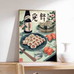 Japanese Sushi Poster, Modern Minimalist Wall Art Print, Asian Kitchen Decor, Food Artwork, Contemporary Restaurant Design - thumbnail 1