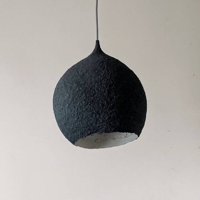 Black Papier-M??ch?? Pendant Lamp, Irregular Oval Lampshade, Vegan Material - image 1
