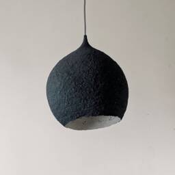 Black Papier-M??ch?? Pendant Lamp, Irregular Oval Lampshade, Vegan Material