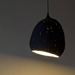 Black Papier-M??ch?? Pendant Lamp, Irregular Oval Lampshade, Vegan Material - thumbnail 3