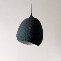 Black Papier-M??ch?? Pendant Lamp, Irregular Oval Lampshade, Vegan Material - thumbnail 2