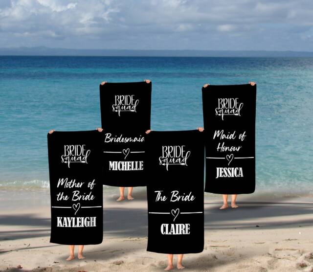 Personalised Beach Towel, Bride Squad Towels, Hen Do Pool Custom Swim Holiday Party - image 1