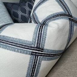 "Blue White Navy Cushion Cover, Embroidered Geometric Design Pillow Sofa Throw - Double Sided Cover 12"" X 20" - thumbnail 2