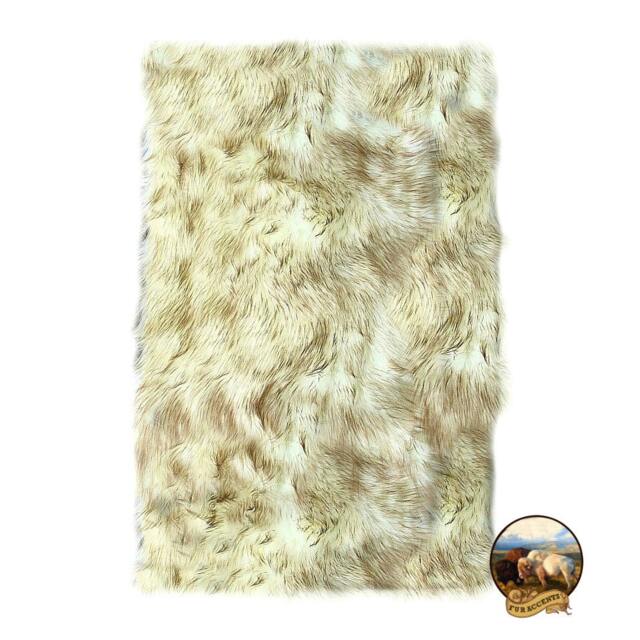 Faux Fur Area Rug - Rectangle Shaggy Soft Brown Or Black Tip Arctic Wolf Off White Background Designer Rugs By Accents Usa - image 1