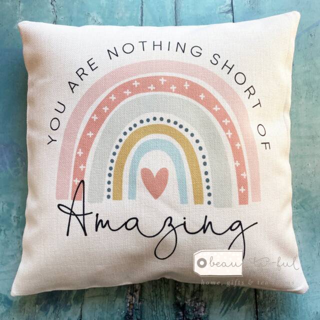 You Are Nothing Short Of Amazing... Pastel Rainbow Design Home Quote Linen Style Cushion Decor Cover
