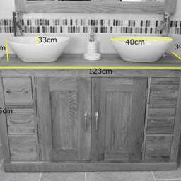 Solid Oak Bathroom Vanity Unit Cabinet Twin Ceramic Bowl Basin Tap Set 02Bwmcbcx2 - thumbnail 4