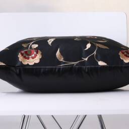 Silky Flower Pillow Cover, Floral Embroidered Pillow, Black Gold Pillow, Home Decor Sofa Cushion Cover - thumbnail 3