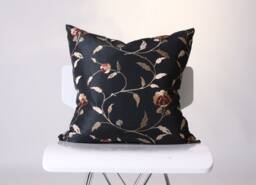 Silky Flower Pillow Cover, Floral Embroidered Pillow, Black Gold Pillow, Home Decor Sofa Cushion Cover