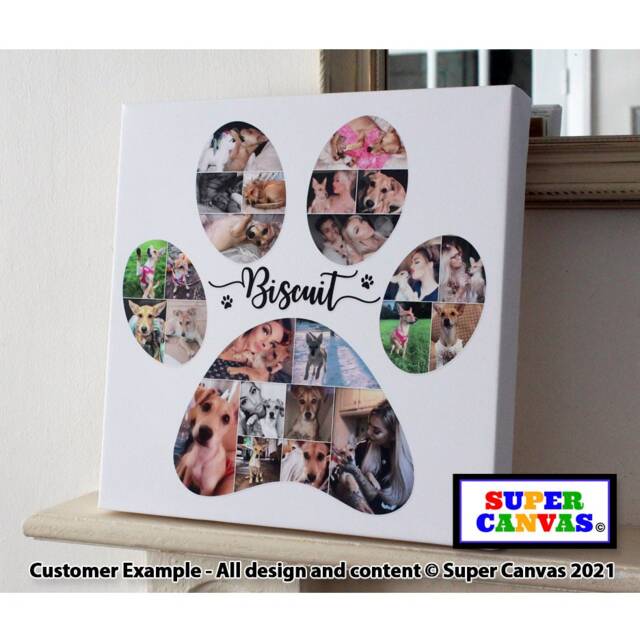 Dog Cat Paw Print Shape Picture Photo Collage Cpet Portrait Wall Art Framed Canvas New Puppy Memorial Birthday Christmas Gift - image 1