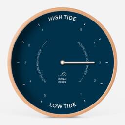 Handmade Ocean Tide Clock Coastal Wood Wall Decor, Navy Blue Dial - thumbnail 2