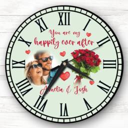 Happy Ever After Photo Valentine's Day Gift Anniversary Green Personalised Clock - thumbnail 1