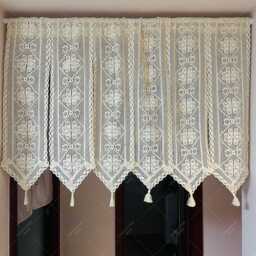 Beige Crochet Curtains Valance , Flower Patter Kitchen Curtain Panels, Boho Closet Room Divider - thumbnail 1