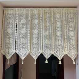 Beige Crochet Curtains Valance , Flower Patter Kitchen Curtain Panels, Boho Closet Room Divider - thumbnail 2