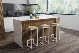 Rolf Wooden Stool, Oak Wood, Different Colors Of Metal Frame, Industrial Bar Kitchen Chair, Handmade