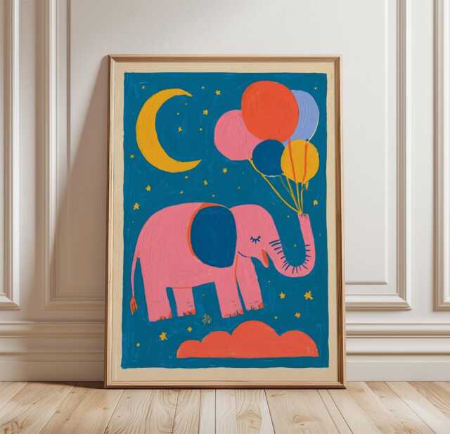 Elephant Balloon Poster, Nursery Animal Print, Children's Wall Art - image 1