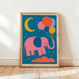 Elephant Balloon Poster, Nursery Animal Print, Children's Wall Art - thumbnail 4