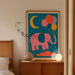 Elephant Balloon Poster, Nursery Animal Print, Children's Wall Art - thumbnail 2