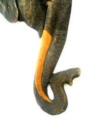 "Handmade Natural Teak Wood Hand Carved Elephant Head Good Luck Trunk Up Carving Art Decor Home Wall Hanging 17""x9" - thumbnail 3