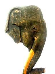 "Handmade Natural Teak Wood Hand Carved Elephant Head Good Luck Trunk Up Carving Art Decor Home Wall Hanging 17""x9" - thumbnail 2