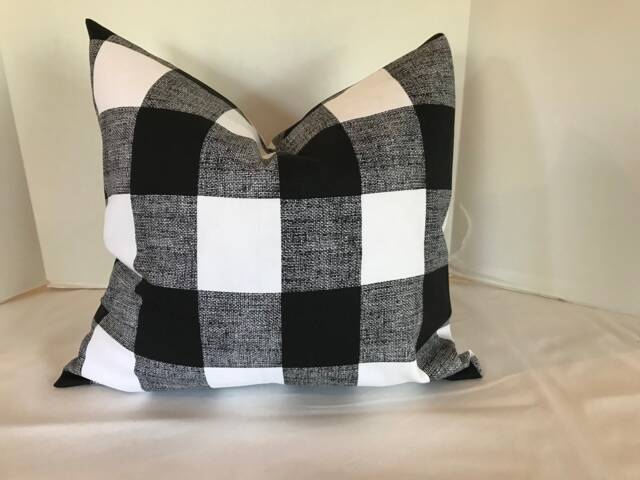Pillow Cover Buffalo Check Plaid Black & White Farmhouse Choose Size Custom Made - image 1