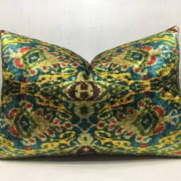 Velvet Ikat Pillow, Decorative Pilow, 16x24, Handwoven Silk Cushion Cover, Beeding Accent Pillows Home Decor Living - thumbnail 2