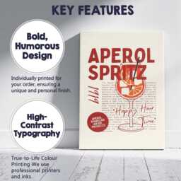 Retro Aperol Spritz Cocktail Typography Kitchen Canvas Wall Art Print Decor Picture Ready To Hang - thumbnail 2
