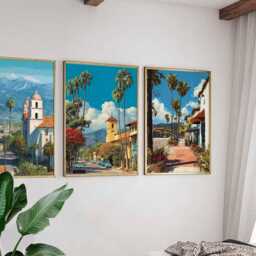 Set Of 3 Santa Barbara Posters, California Travel Prints, Coastal Wall Art Sets, Beach Scene Usa Cityscape Home Decor - thumbnail 3