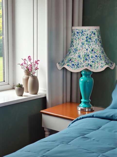 Traditional Blue Floral Lampshade With Cream Braid Handmade For Ceiling Lights, Table & Floor Standard Lamp Shades, Wall Lights - image 1