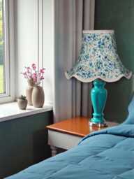 Traditional Blue Floral Lampshade With Cream Braid Handmade For Ceiling Lights, Table & Floor Standard Lamp Shades, Wall Lights - thumbnail 1