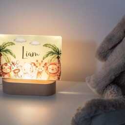 Personalised Safari Night Light, Jungle Nursery D??cor, Baby Bedroom Kids Bedside Lamp - thumbnail 3