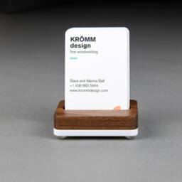 Walnut Wood Business Card Stand On White Acrylic Base - thumbnail 2
