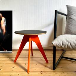 Side Table - Unique Piece Orange Frame Linoleum Top One-Of-A-Kind Coffee Minimalist Nightstand - thumbnail 3
