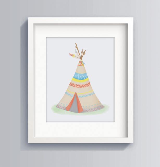 Teepee Art Print - Tribal Cowboys & Indians Theme Nursery Decor Baby Shower Gift Sweet Cheeks Images - image 1