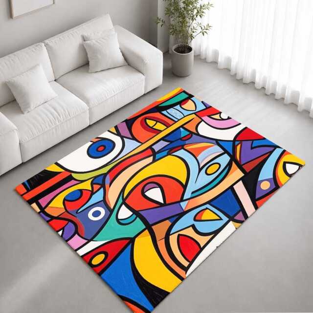 Colourful Abstract Cubist Faces Rug Non-Slip Soft Area Carpet Bedroom Living Room Hallway Mat Decor - Made in UK - image 1