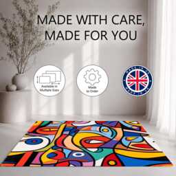Colourful Abstract Cubist Faces Rug Non-Slip Soft Area Carpet Bedroom Living Room Hallway Mat Decor - Made in UK - thumbnail 2