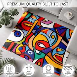 Colourful Abstract Cubist Faces Rug Non-Slip Soft Area Carpet Bedroom Living Room Hallway Mat Decor - Made in UK - thumbnail 3