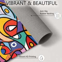 Colourful Abstract Cubist Faces Rug Non-Slip Soft Area Carpet Bedroom Living Room Hallway Mat Decor - Made in UK - thumbnail 4
