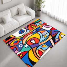 Colourful Abstract Cubist Faces Rug Non-Slip Soft Area Carpet Bedroom Living Room Hallway Mat Decor - Made in UK - thumbnail 1