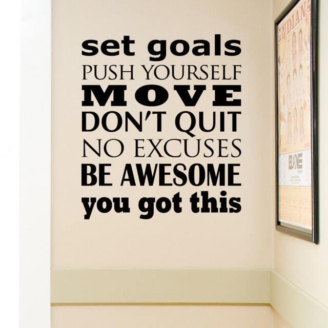 Fitness Wall Decal - Subway Art Vinyl Set Goals Push Yourself Exercise Fitness Motivation Decor - image 1