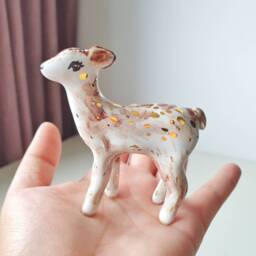 Roe Deer Figurine, Bambi Cake Topper, Cute Desk Decor, Nursery Shelf Tiny Totem, Figure, Statue - thumbnail 1