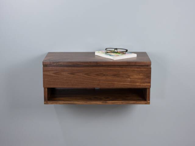 Solid Walnut Floating Nightstand Drawer Shelf, Wall Mount Dresser, Vanity Table - image 1