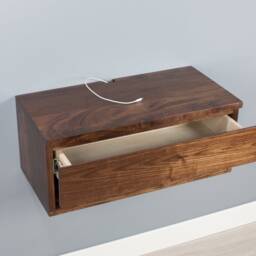 Solid Walnut Floating Nightstand Drawer Shelf, Wall Mount Dresser, Vanity Table - thumbnail 3