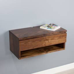 Solid Walnut Floating Nightstand Drawer Shelf, Wall Mount Dresser, Vanity Table - thumbnail 2