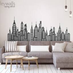 Skyline Wall Decal, City Silhouette Cityscape Sticker, Decor - thumbnail 3
