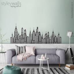 Skyline Wall Decal, City Silhouette Cityscape Sticker, Decor - thumbnail 1