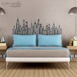 Skyline Wall Decal, City Silhouette Cityscape Sticker, Decor - thumbnail 2