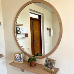 Round Wood Mirror Wall Decor, Oversized Large Bathroom Vanity, Mid Century Modern For Vanities, Aesthetic - thumbnail 3