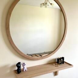 Round Wood Mirror Wall Decor, Oversized Large Bathroom Vanity, Mid Century Modern For Vanities, Aesthetic - thumbnail 2